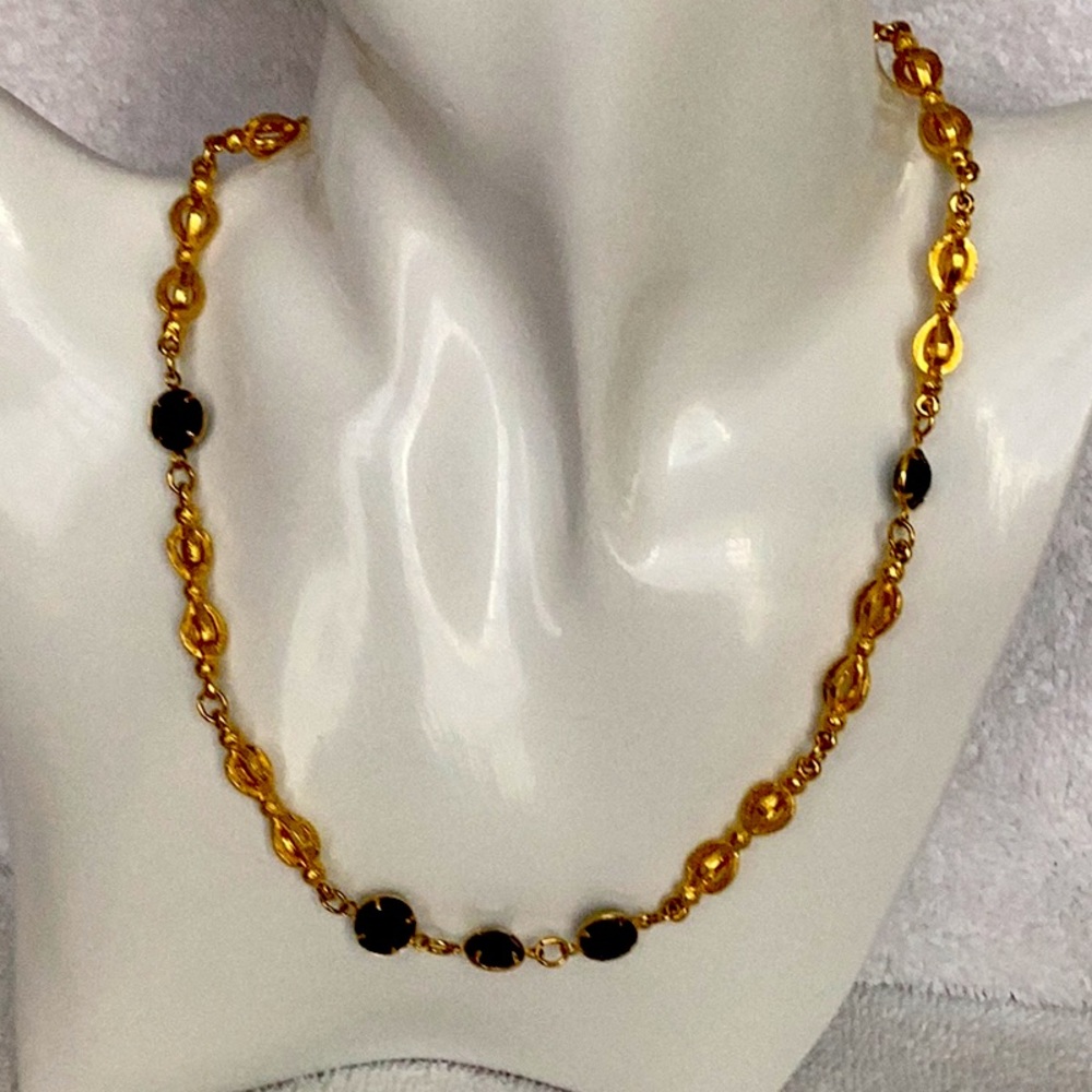 Vintage GoldTone with Black Crystal 16 inch choker